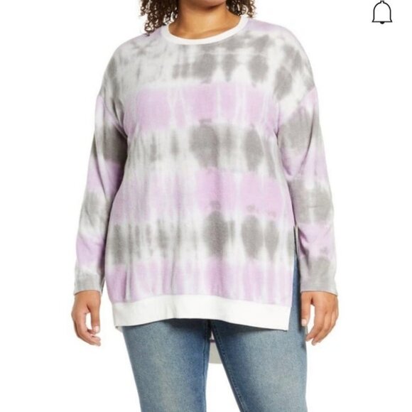 MELLODAY Tie Dye Tunic Sweatshirt In Purple Combo NWT - Picture 1 of 6